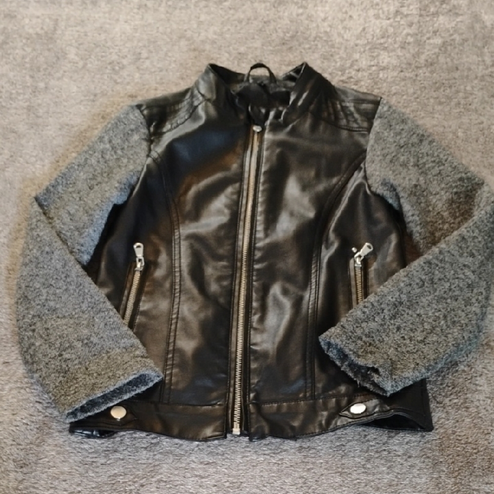 SO Faux Leather Jacket With Tweed Sleeves